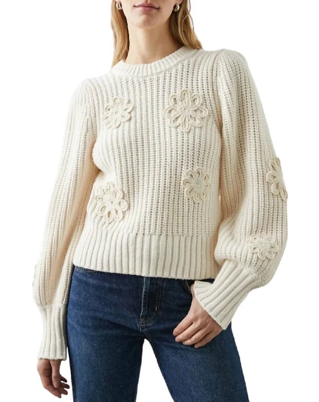 Crochet Daisy Sweater In Ivory