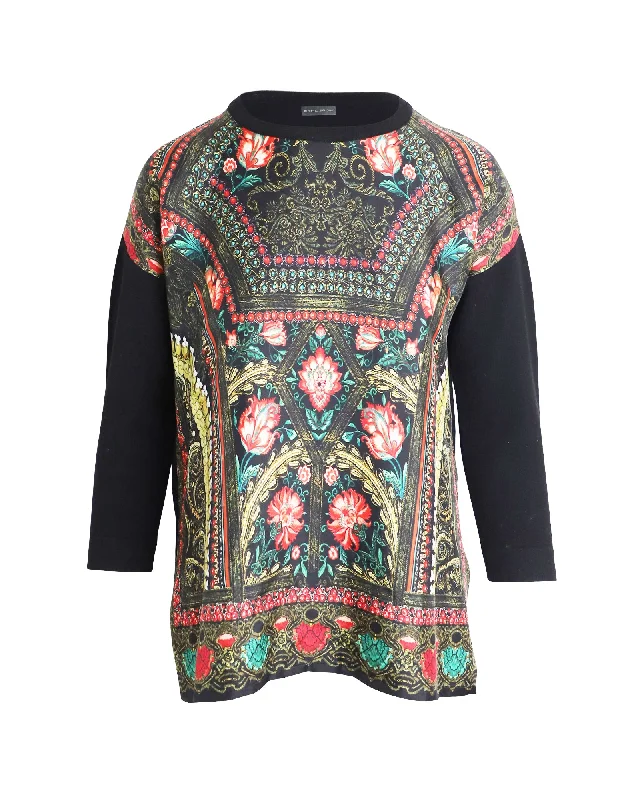 Etro Floral Printed Sweater in Black Wool