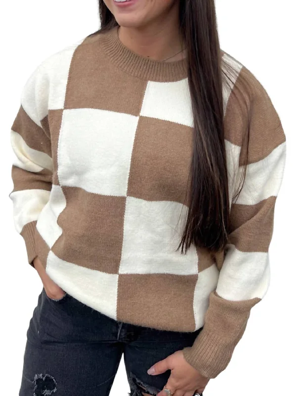 One Step Closer Checkered Sweater Mocha In Mocha Multi