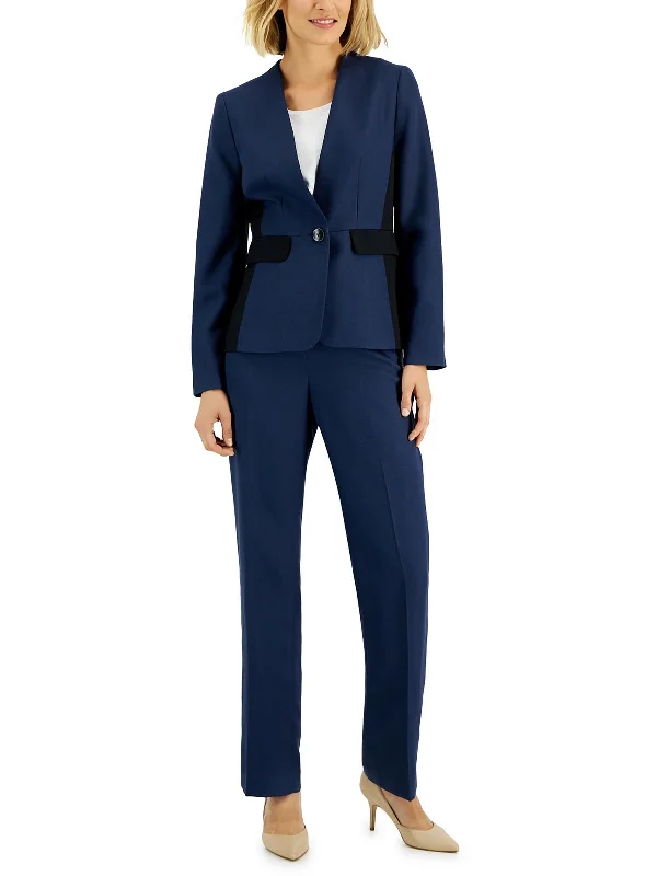 Petites Womens 2PC Collarless Pant Suit