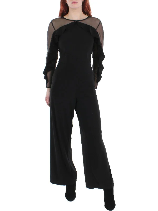 Petites Womens Ruffled Illusion Jumpsuit