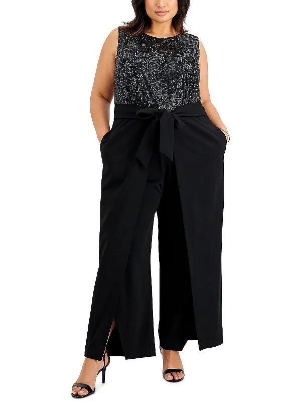 Plus Womens Drapey Tie Waist Jumpsuit