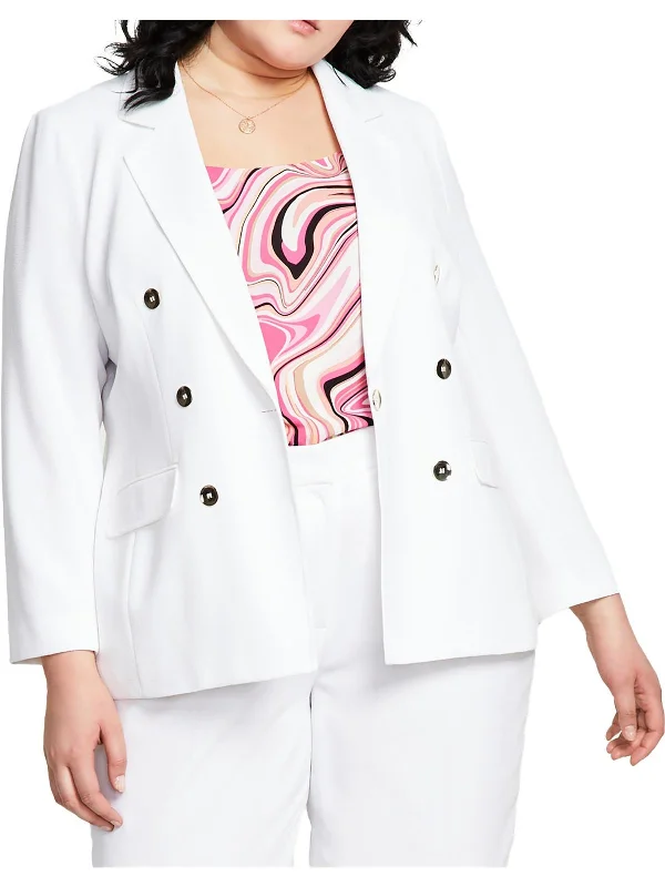 Plus Womens Textured Polyester One-Button Blazer