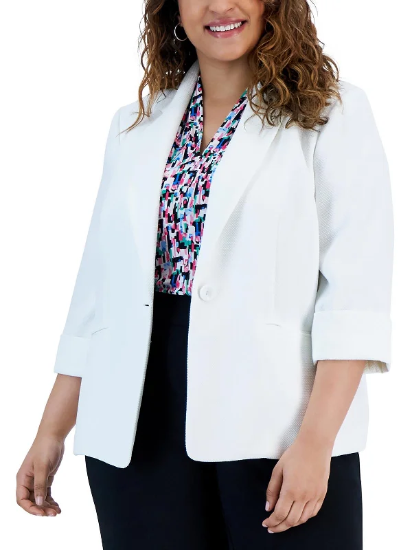 Plus Womens Textured Polyester One-Button Blazer