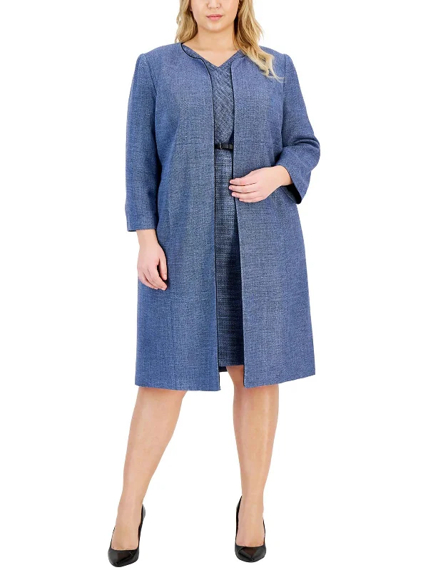 Plus Womens Textured Viscose Duster Blazer