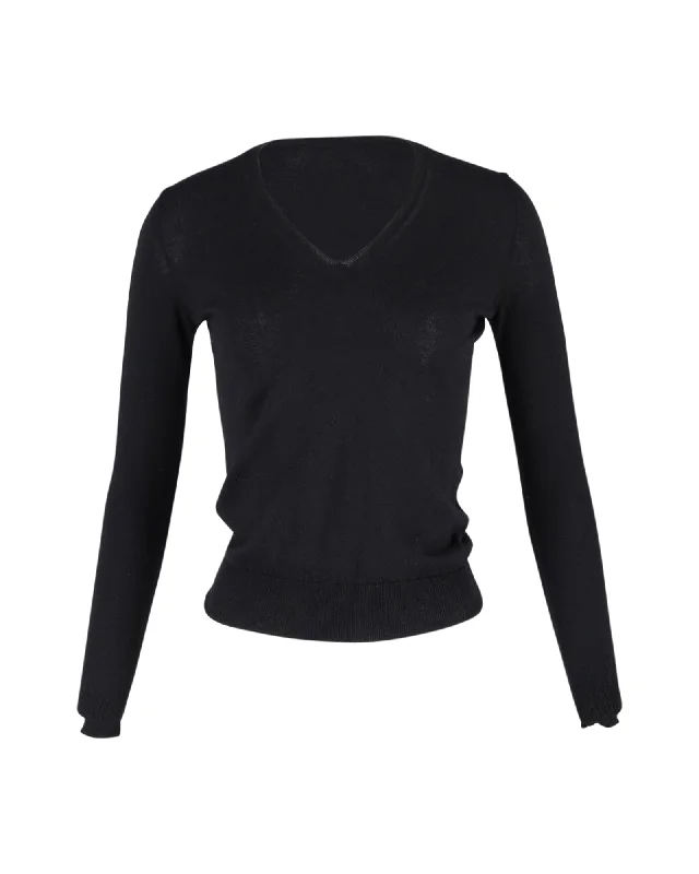 Saint Laurent V-Neck Sweater in Black Wool