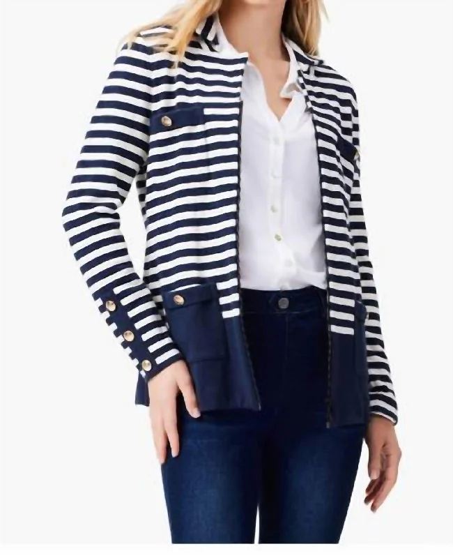 Striped City Charm Knit Blazer In Indigo Multi