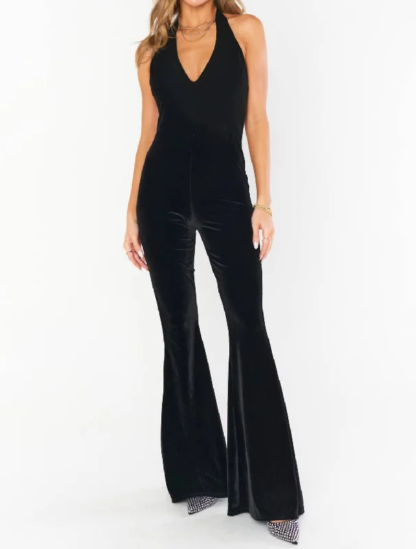 Studio Halter Jumpsuit In Black Velvet