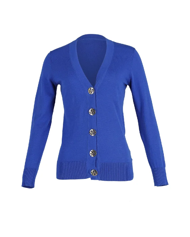 Tory Burch Gold Button Cardigan in Blue Wool