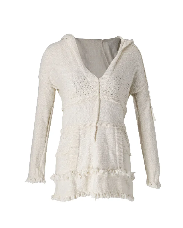 Tory Burch Hooded Baja Sweater in Cream Cotton