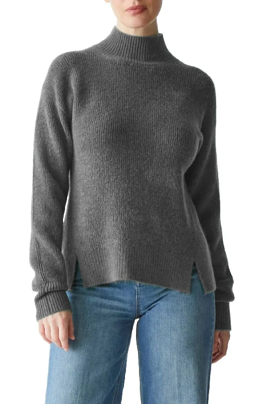 Zion Mock Neck Pullover Sweater In Charcoal